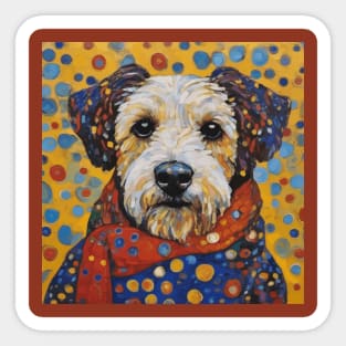 Gustav Klimt Style Dog with Colorful Scarf and Confetti Ears Sticker